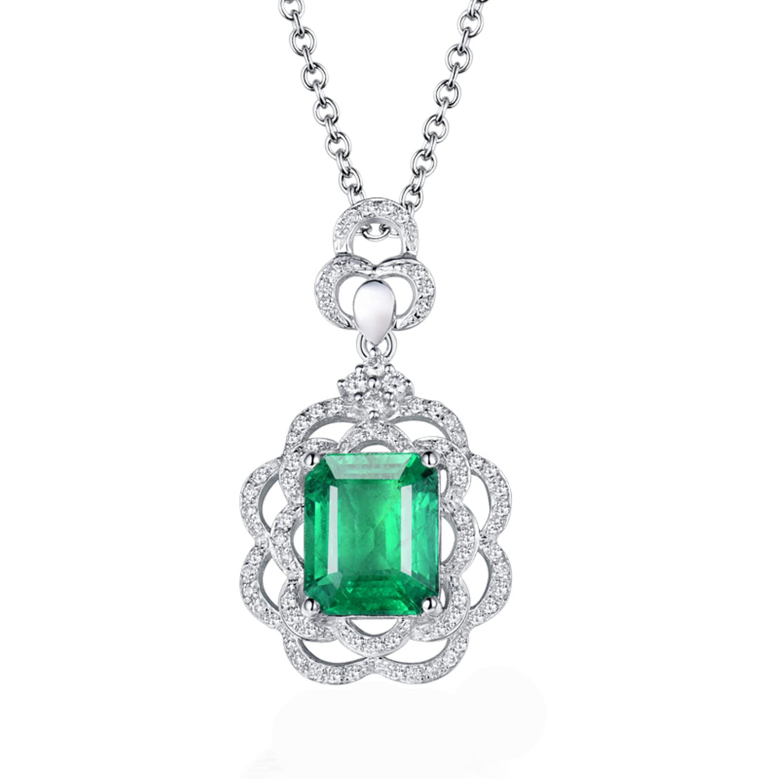 Delicado Collar para Mujer, Flor con Esmeralda creada por Muchacho de 2,5 Quilates, Oro de 18 Quilates/Plata de Ley 925, Collares con Colgante para niñas, Regalo para el día de la Madre/día de San