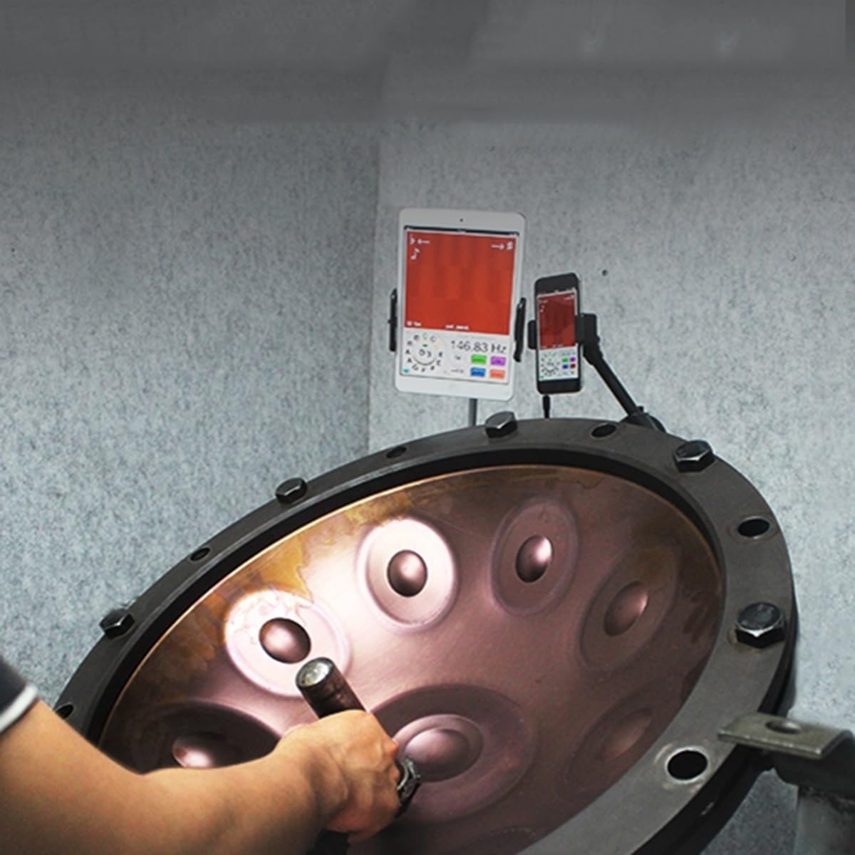 Tamburo in Acciaio Re minore 432Hz/440Hz 9 note Tamburo Per Handpan in acciaio per prestazioni professionali (D3/A3/bB3/C4/D4/E4/F4/G4/A4)(Nero,432Hz)