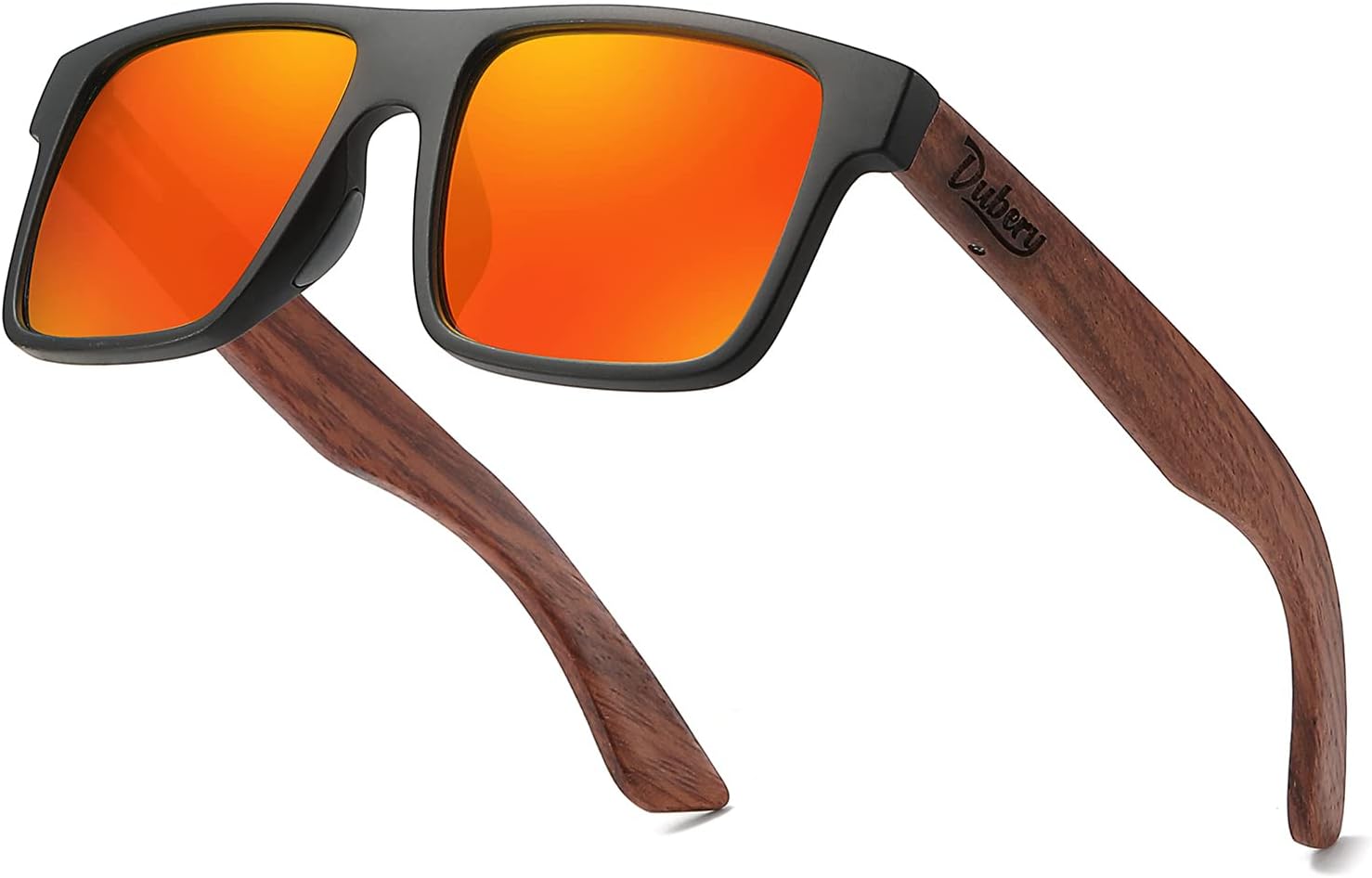 DUBERY Wood Frame Square Polarized Sunglasses for Men Women UV400 Protection Wooden Sun Glasses D833