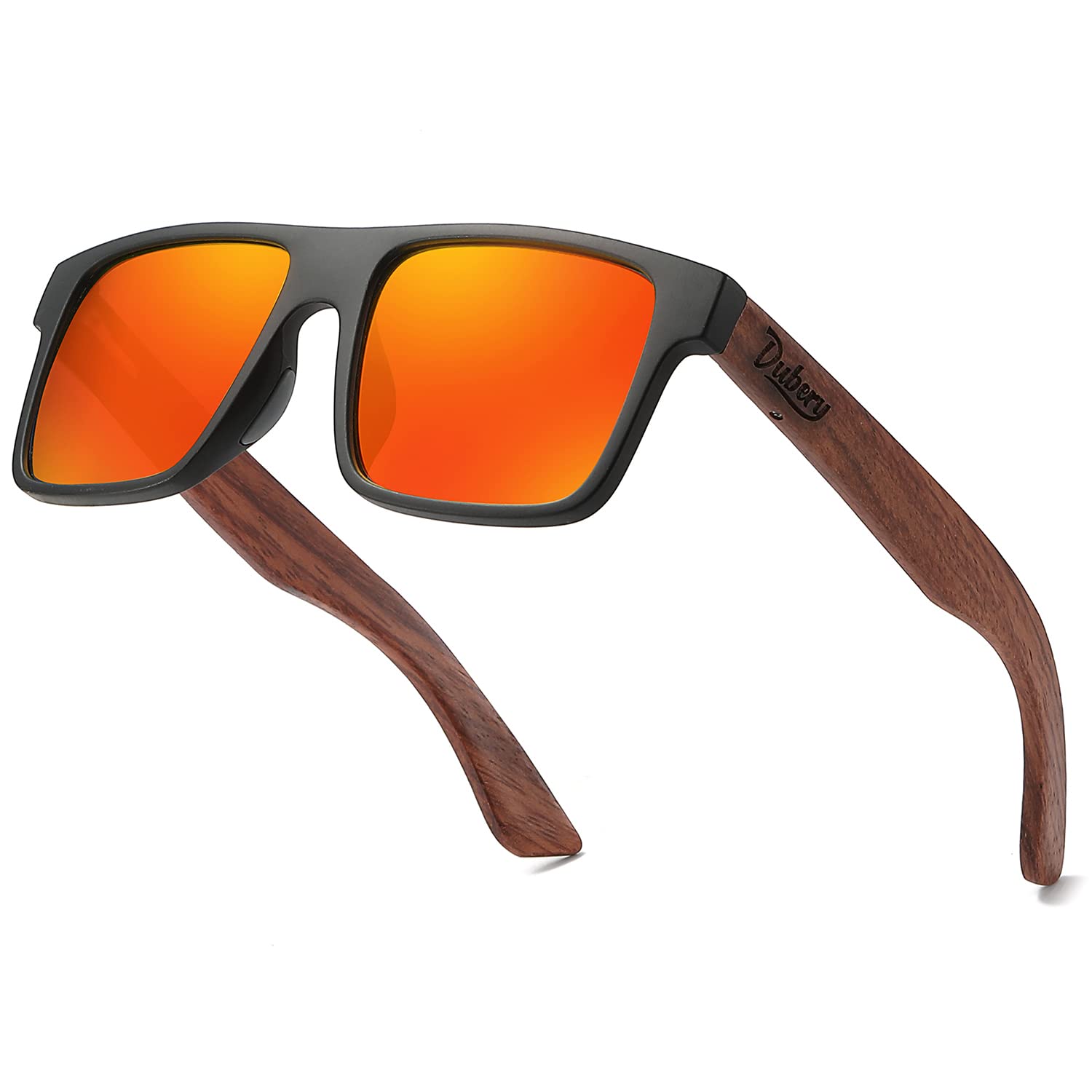 DUBERY Wood Frame Square Polarized Sunglasses for Men Women UV400 Protection Wooden Sun Glasses D833