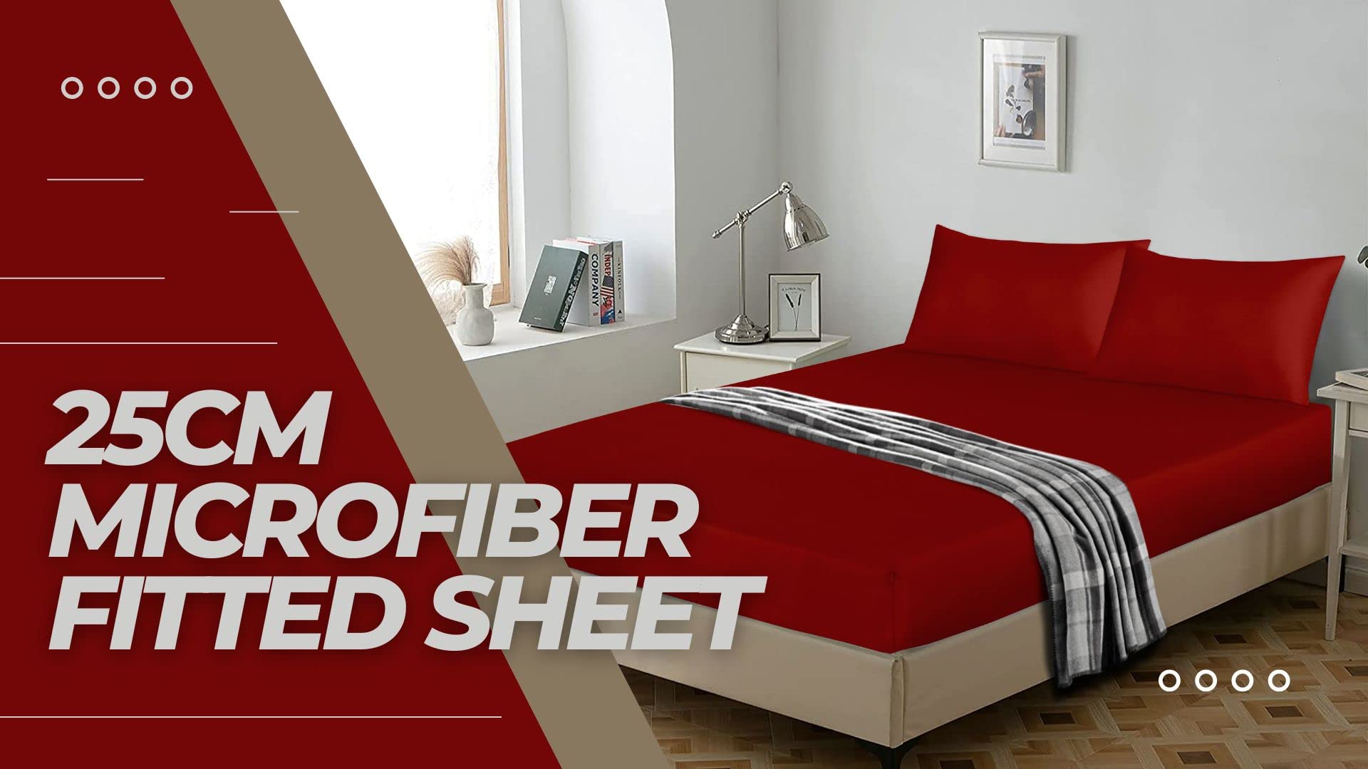Wine Red Fitted Sheet Super King Size, 25cm Deep Pocket, Easy Care, Brushed Microfiber Bed Sheets - Image 3