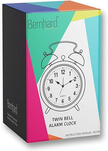 Miniatura 7 de Bernhard Products Reloj despertador analógico extra ruidoso, campanas gemelas, color blanco retro, de 4 pulgadas, silencioso, sin tictac, de cuarzo,
