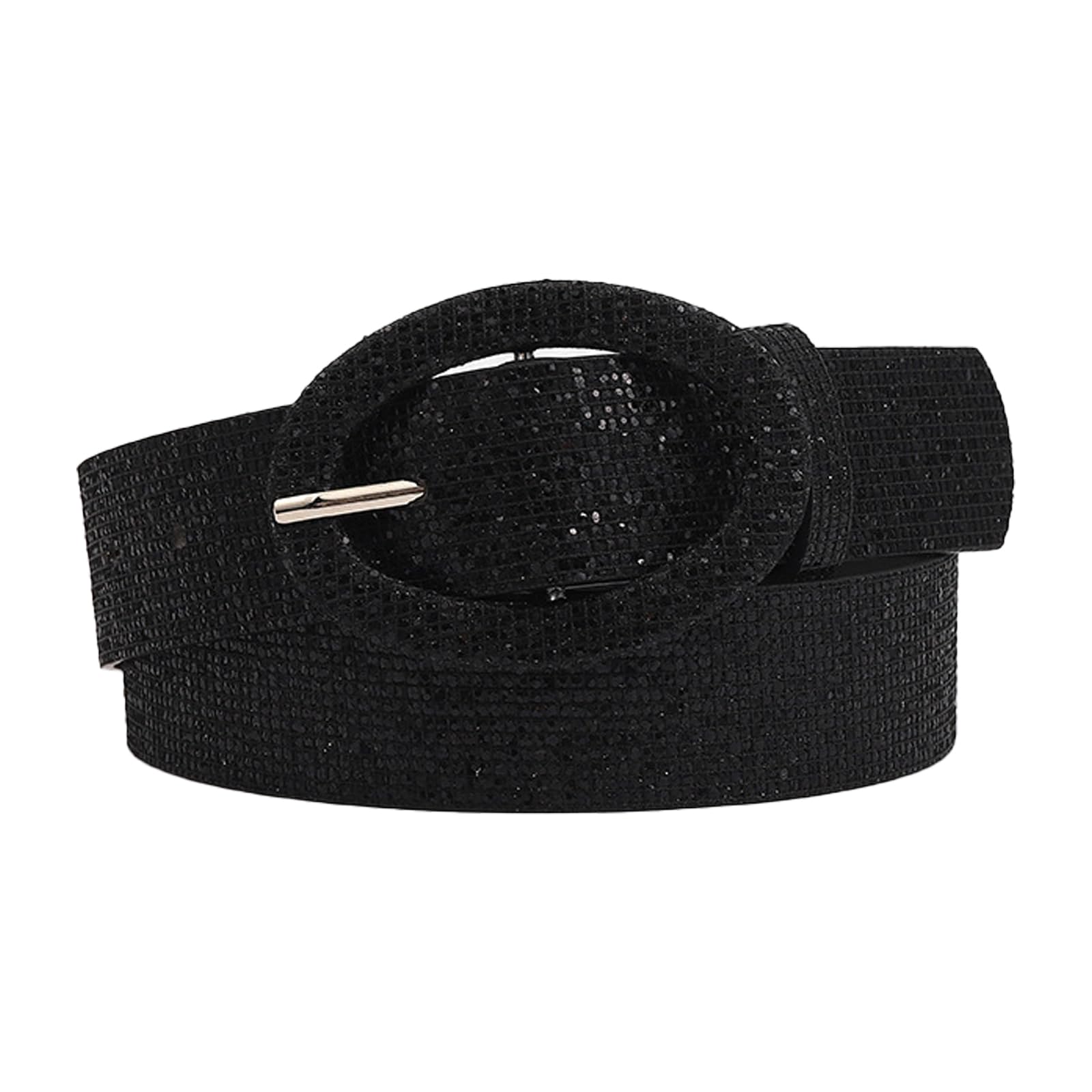 CCAIPU Fashion Elastic Belt for Women, PU Stretch Ladies Belt Rhinestone Crystal Shiny Belt Adjustable Round Buckle Waist Belts for Jeans - 106cm (Black)