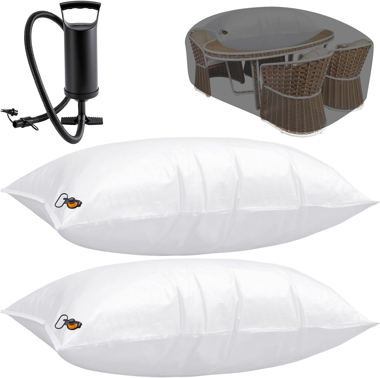 AceOrbit 2 Pcs Large Patio Furniture Cover Airbag Rectangle 39 x 47 Inch with Air Pump Table Air Pillow Inflatable Support Protection for Outdoor Prevent Rain Snow Leaves Dust