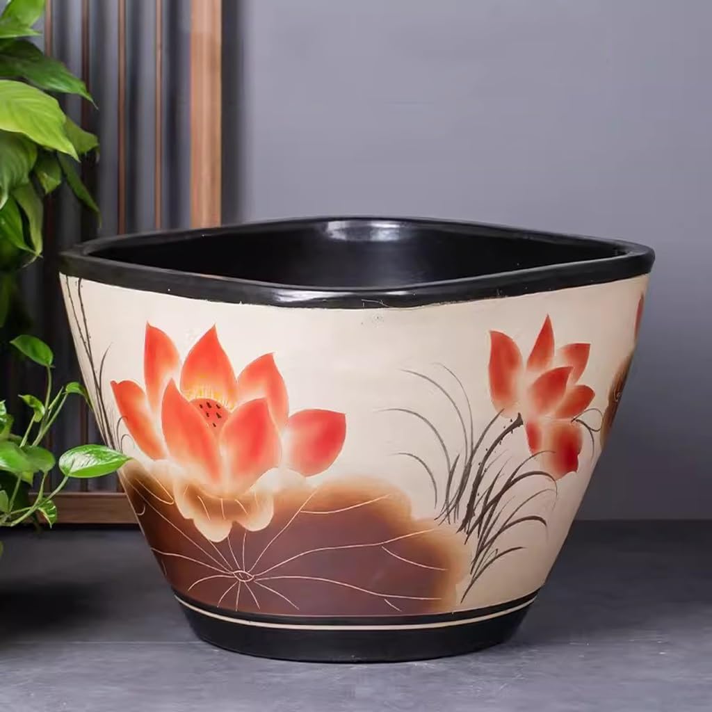 Tanque Peces Acuario Tanque de pez Dorado cerámica Cuadrado Antiguo, Tanque Agua Grande for Sala Estar, Loto for Patio, Lirio | 42cm