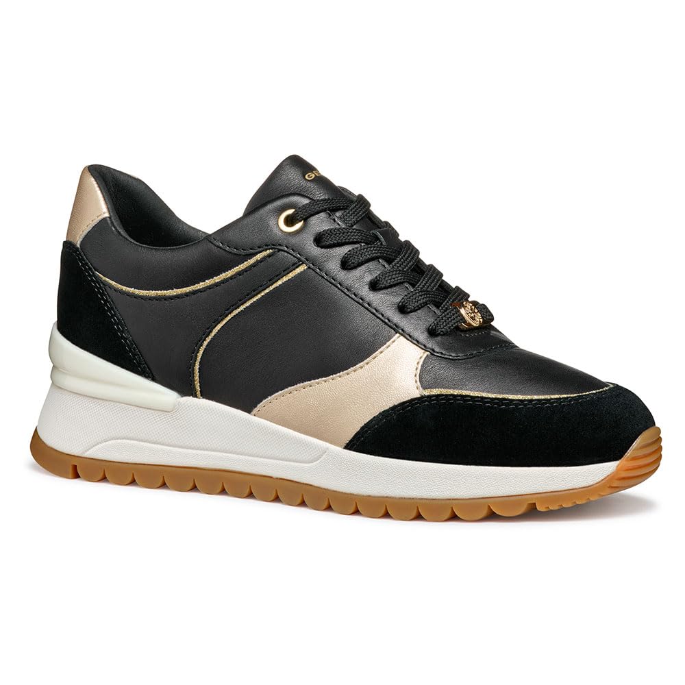 Geox D DESYA A, Women’s Sneaker, Black/Lt Gold,