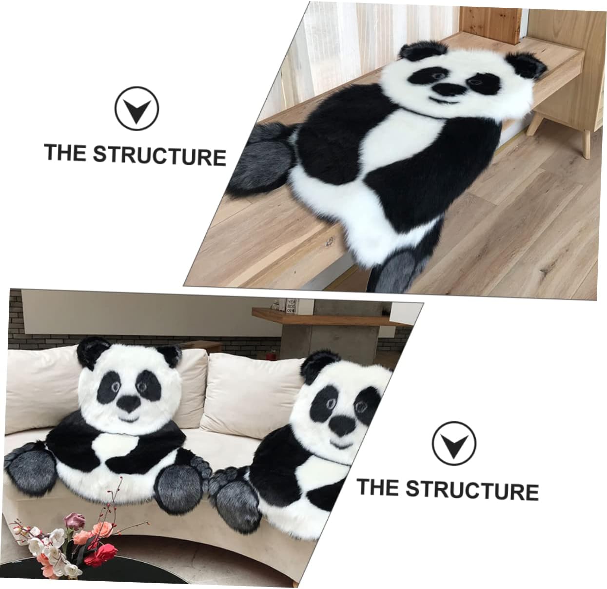 120x90cm Reversible Panda Rug Non-Slip Home Floor Mat Decorative Bathroom Carpet Acrylic Material Soft Sturdy