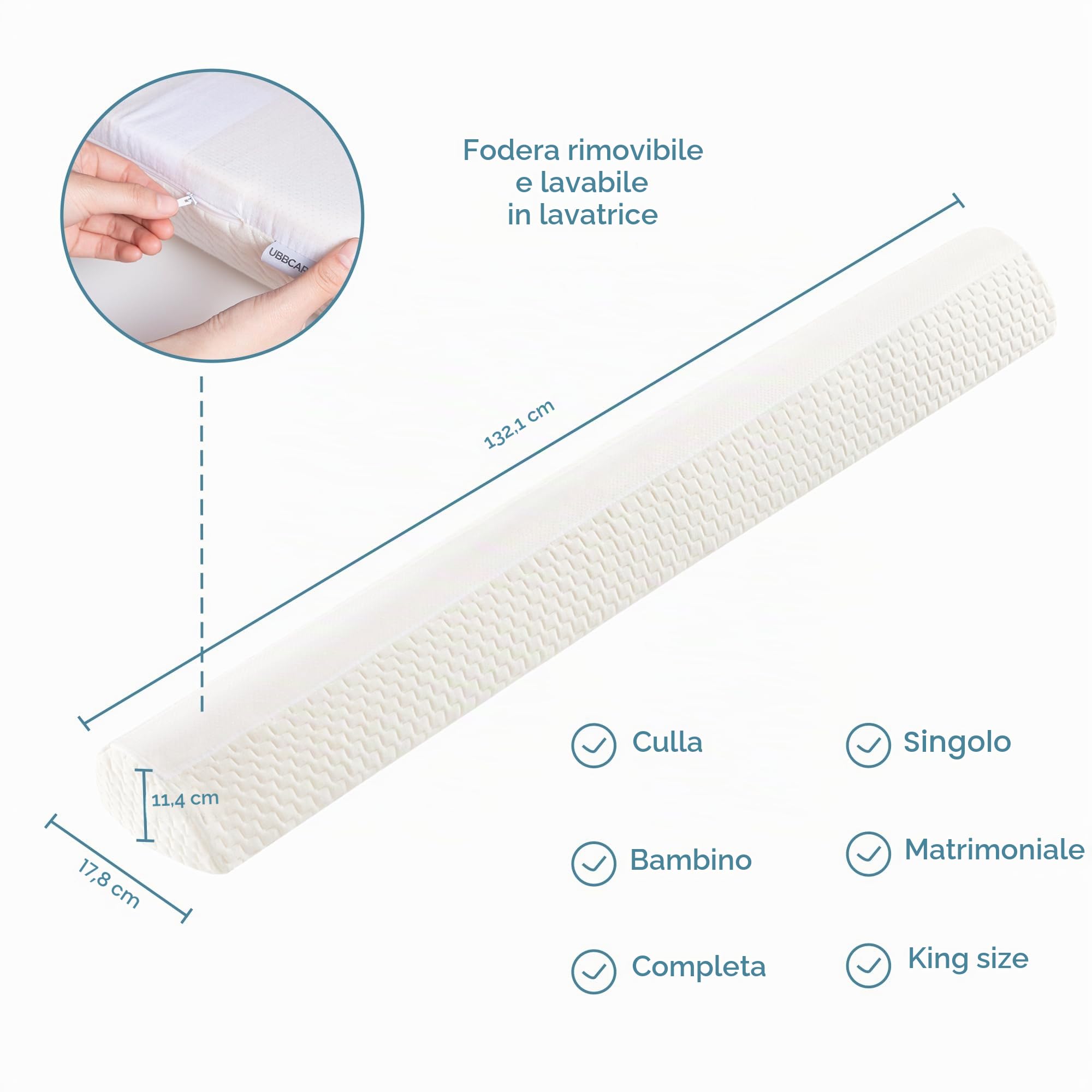 HBselect 2 pezzi Barriere Letto Bambini Antiscivolo Memory Foam Morbido | Paracolpi Lettino Protezione Bambini Sponda Letto per Neonati Cuscino di Sicurezza con Federa Rimovibile Paraurti Culla