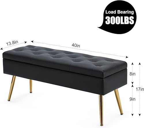 Miniatura 2 de Banco de almacenamiento con banco de almacenamiento para dormitorio, banco de pie de cama, banco de entrada, banco otomano de almacenamiento, 40