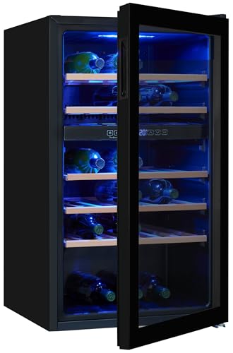 Exquisit® Vinoteca para 45 Botellas, 119L, Negro, Clase G, Dos Zonas de Temperatura 5 20°C, Control Digital LCD, Puerta Reversible de Cristal, Iluminación LED, Medidas (86,5 x 49,0 x 58,0 cm).