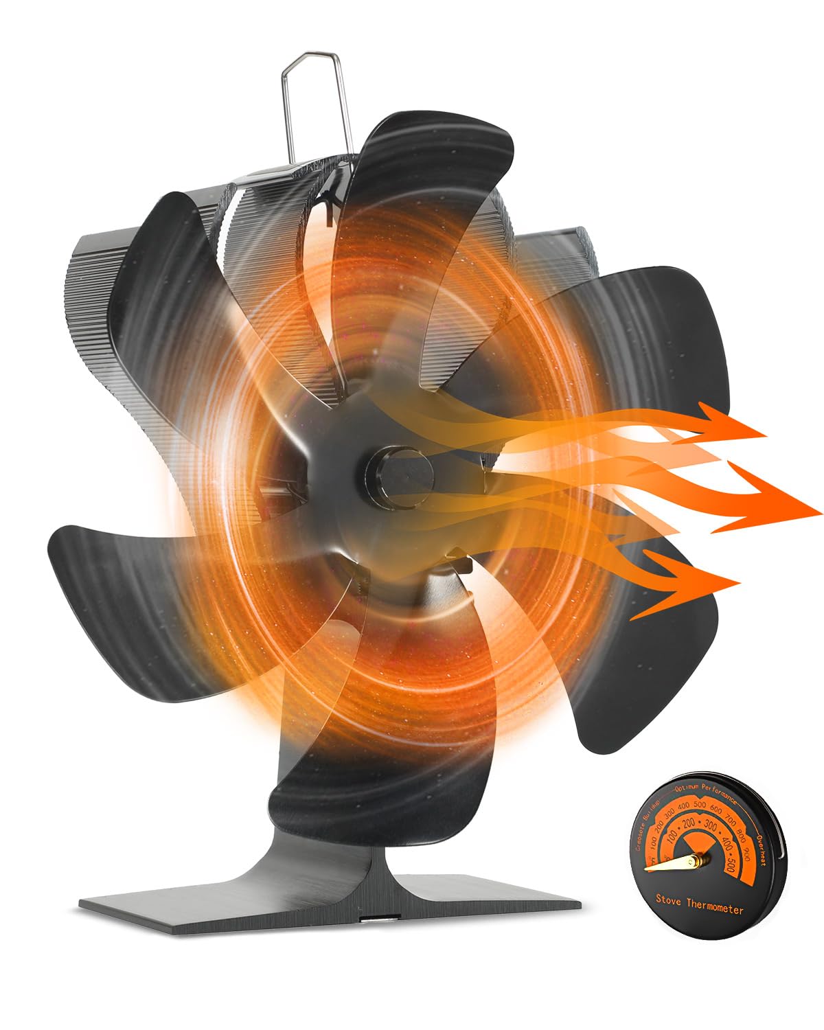 2024 Upgrade Ventilateur Poele à Bois, 6 Pales Ventilateur de Poele avec Thermomètre, Écologique Ventilateur Cheminée, Silencieux Ventilateur Pour Poele a Bois, Energie Thermique Ventilateur Poêle