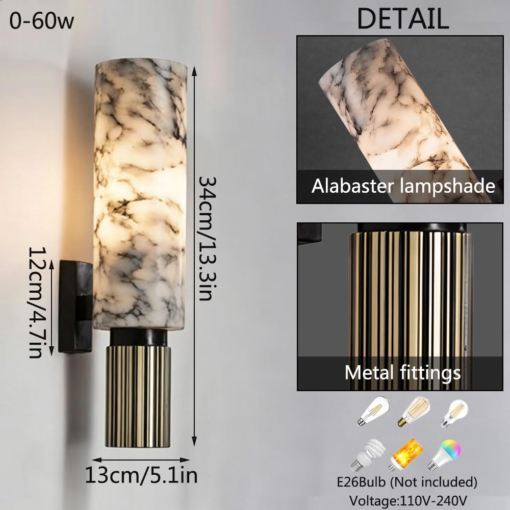 Lampada da parete in alabastro con sorgente luminosa, lampada moderna in stile industriale, applique for interni cablata, apparecchi di illuminazione a for camera letto soggiorno ristorante