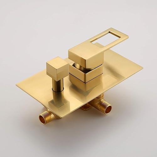 Miniatura 9 de sumerain Sistema de grifo para bañera y ducha con boquilla de cascada y cabezal de ducha de mano, válvula equilibrada de presión, oro cepillado