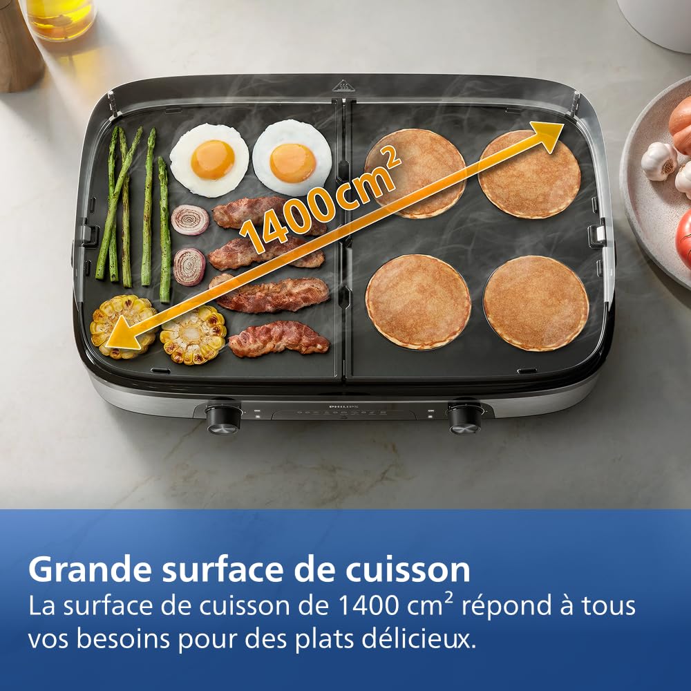 Philips Grill Électrique & Plancha 5000, Température réglable, 2400W, Métal