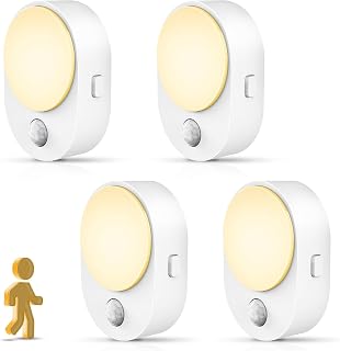 L LOHAS LED Plug in Night Light with Motion Sensor and Dusk to Dawn Sensor,[4-Pack] Night Lights Plug into Wall,3000K Soft White,30/60/100LM Dimmable Nightlight for Bathroom Hallway Kitchen