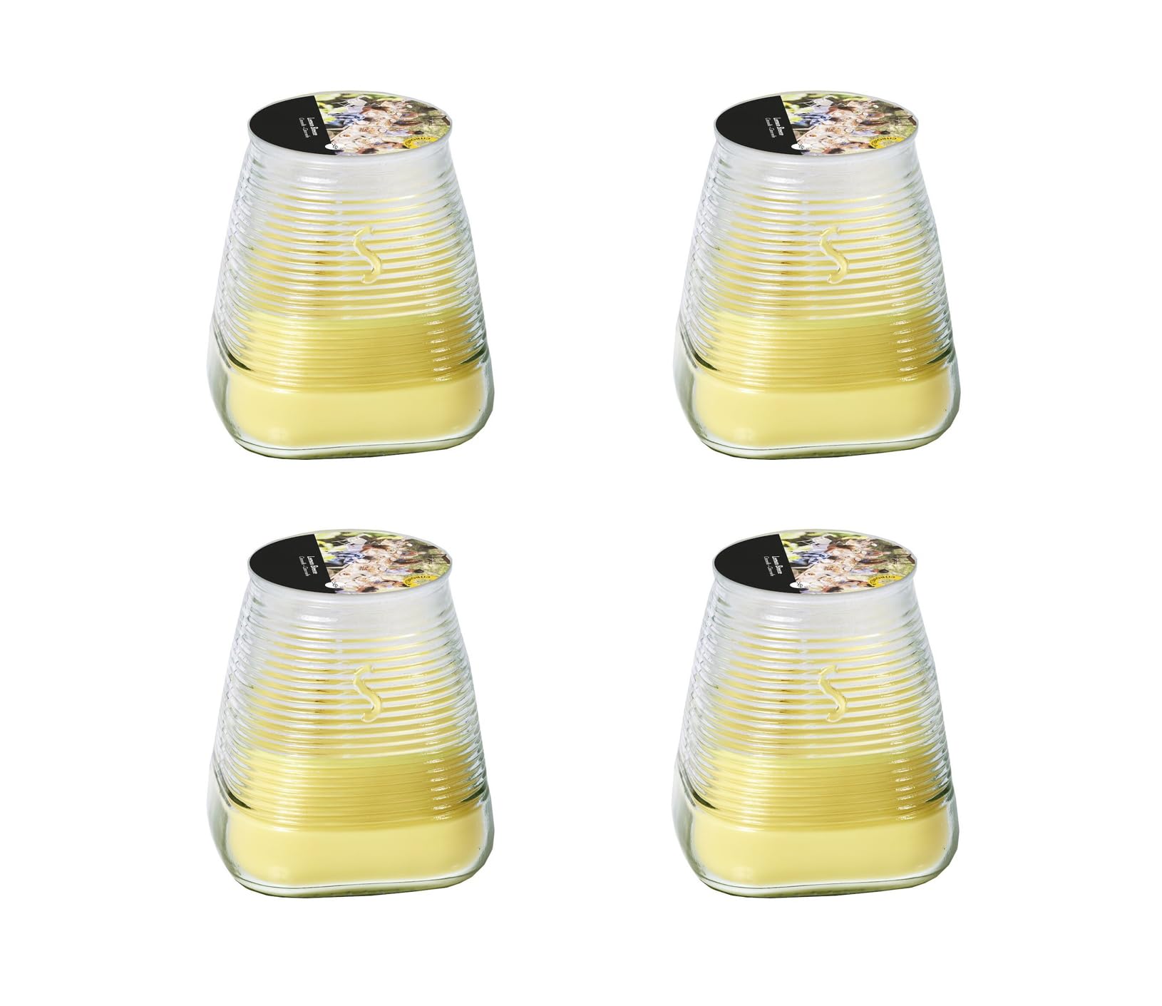 Kerzen für draußen 4 Stück - Duftkerzen Zitronengras Citronella - Perfekt für deinen Garten - im 4er Set - 45h Brenndauer - 9x9x9,8 cm (Gelb-Duft: citronella)