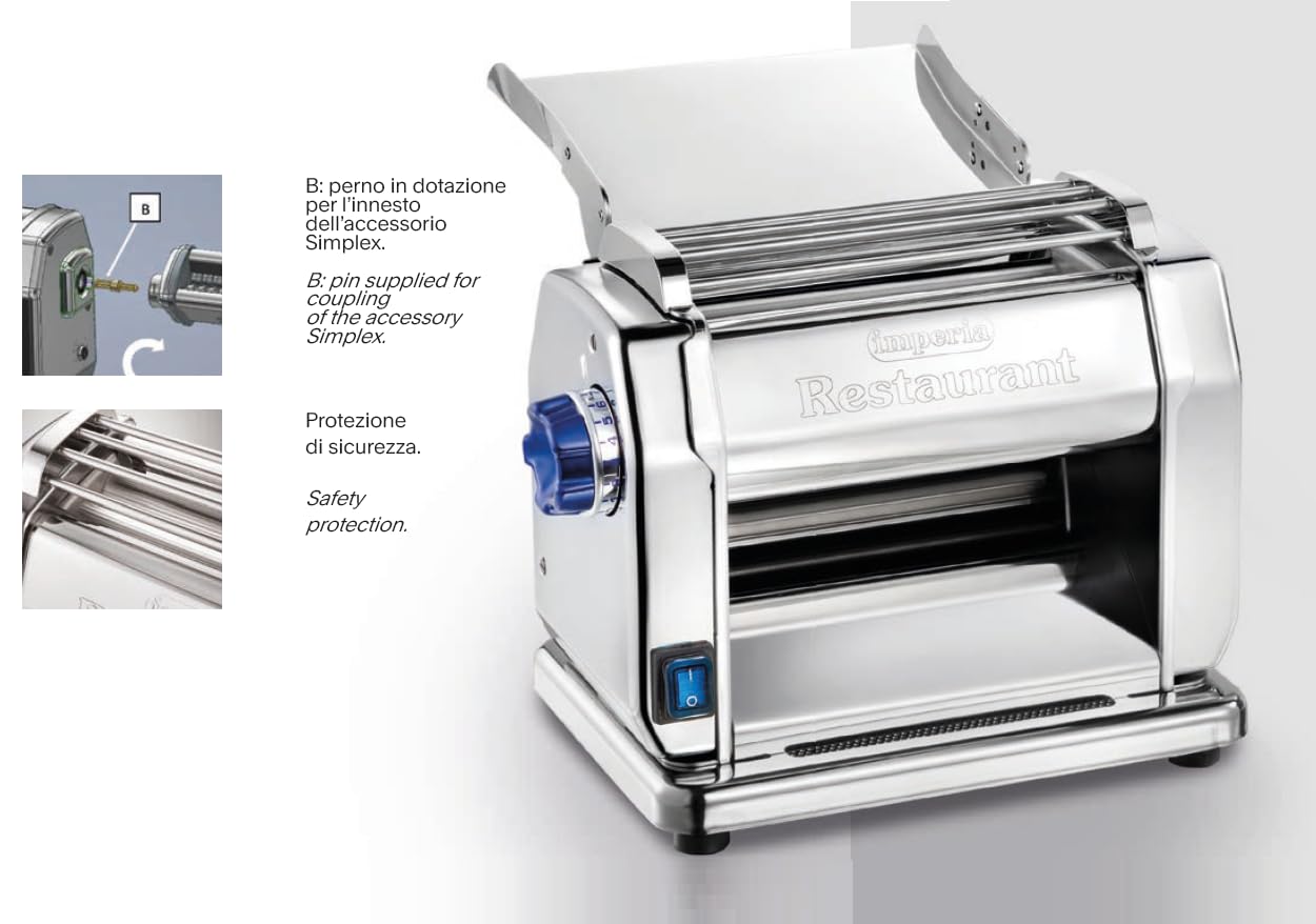 IMPERIA - New Restaurant Electric Professional - Macchina Per La Pasta Elettrica Professionale In Acciaio INOX Cromato - 160 W