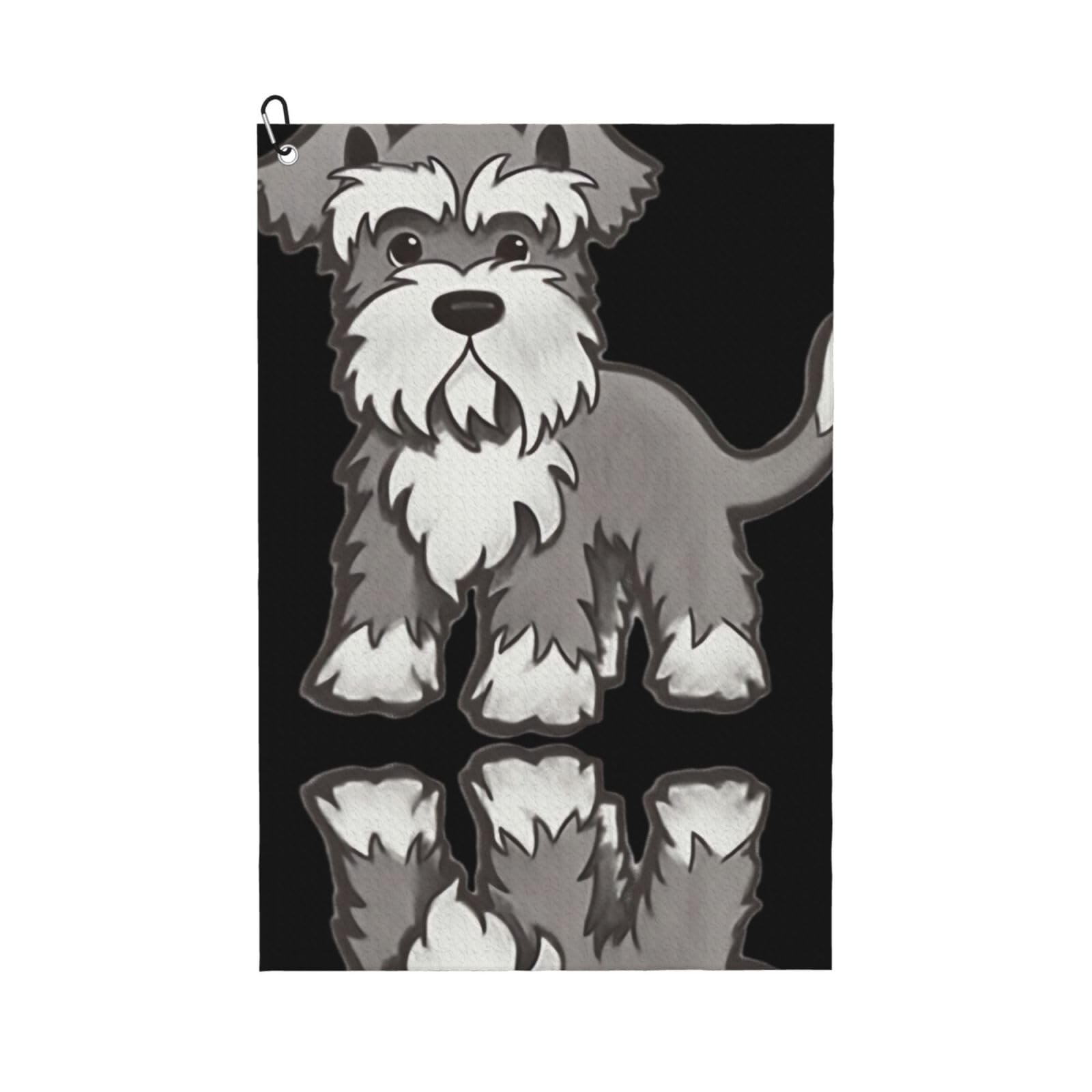 peiyeety Schnauzer Dog Microfiber Golf Towel with Carabiner Clip, 16x24 Inch Absorbent Waffle Weave Towel for Golf Bags
