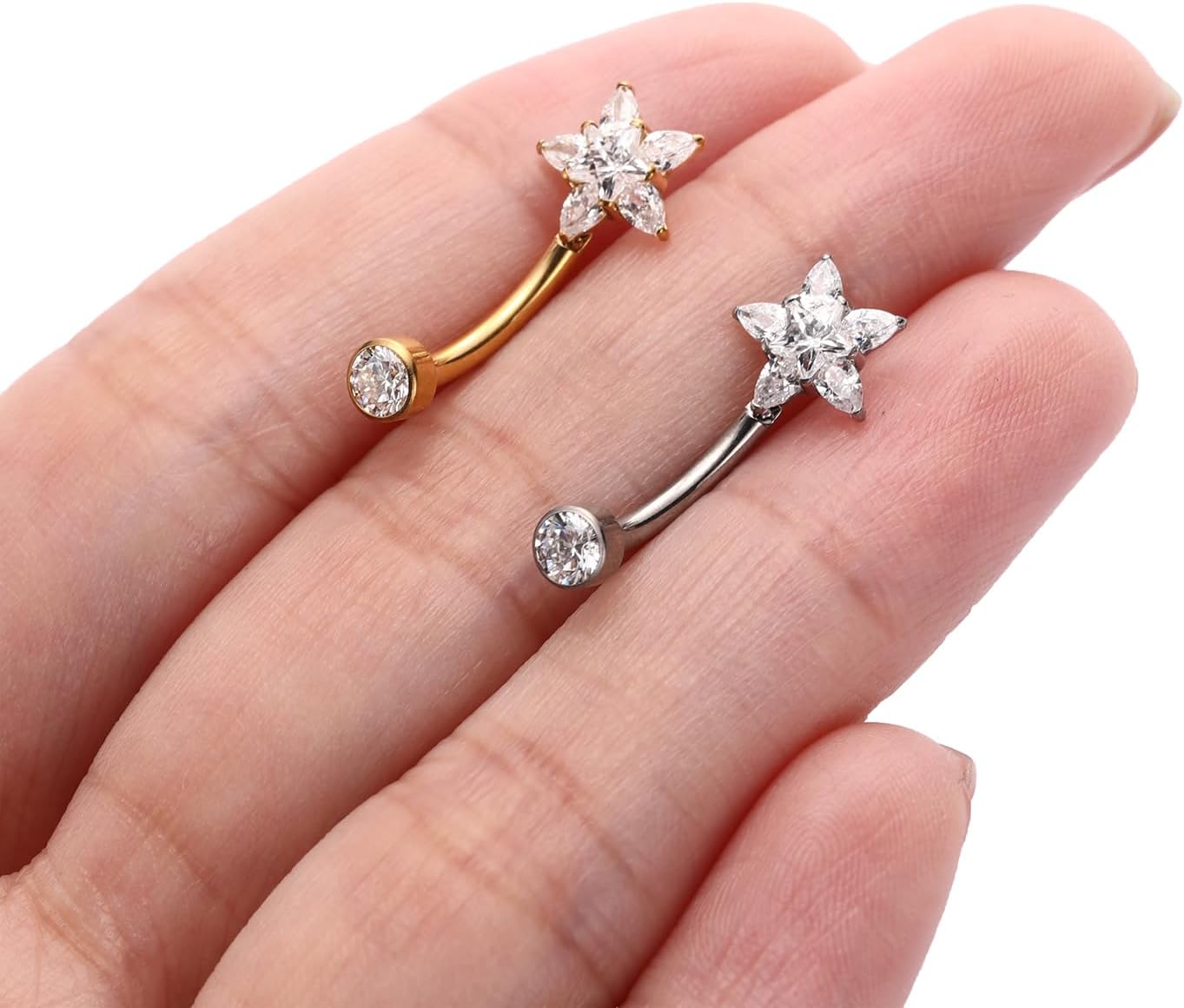 PEAKLINK 14G Titanium Belly Jewelry Internally Threaded Curved Belly Barbell Silver Gold Navel Piercing Jewelry 10 mm - Image 3