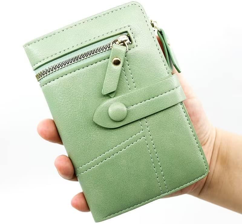 Women's Compact Bifold Wallet - Minimalist Solid Color Faux Leather with Zipper & Snap Closure, Card Slots, Large Bill & Photo Compartment - Easy-Clean, Classic Purse for Everyday Use - Main Image