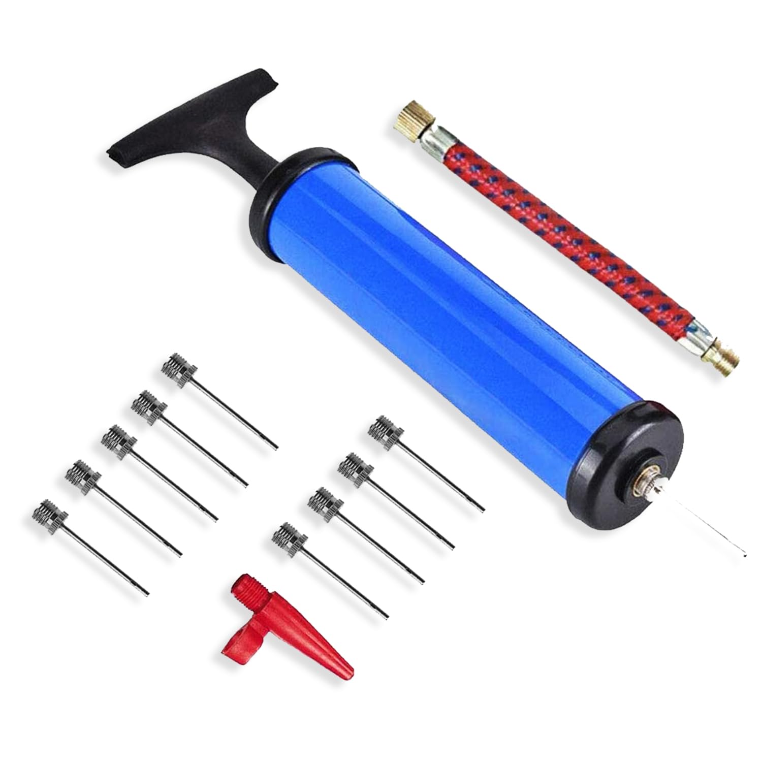 ECASA™ Portable Air Pump,Ball Pump Inflator Kit with 10 Needle,1 Pieces Valve Adapter, Extension Hose for Soccer Basketball Football Volleyball Water Polo Rugby Exercise Sports