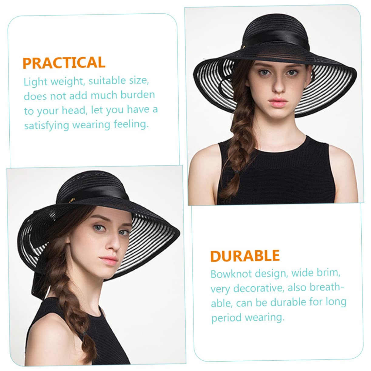BESPORTBLE 2 Pièces Chapeau de Plage été Femme Large Brim et Nœud Délicat Chapeau de Protection Solaire Respirant pour Activités Extérieures pour Plage et Sorties