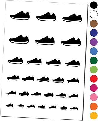 Athletic Running Shoe Temporary Tattoo Water Resistant Fake Body Art Set Collection - Black (One Sheet)