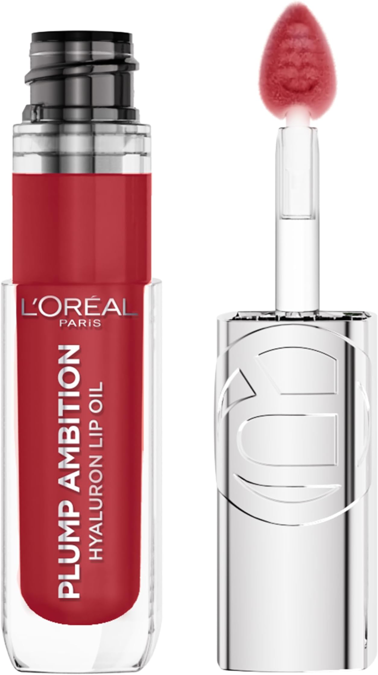 L'Oreal Paris Plump Ambition Hyaluron Lip Oil, 24 HR Lip Gloss with Hyaluronic Acid, Volumizing Formula with Glass-Like Shine, Cherry Cherie 390, 0.16 Fl Oz