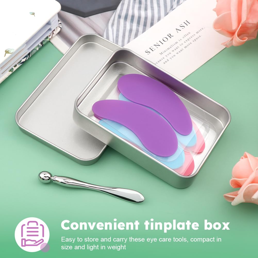 Bibabala Under Eye Patches Silicone Patch Set With Case Cream Applicator Reusable Silicone(Transparent Pink Blue Purple)