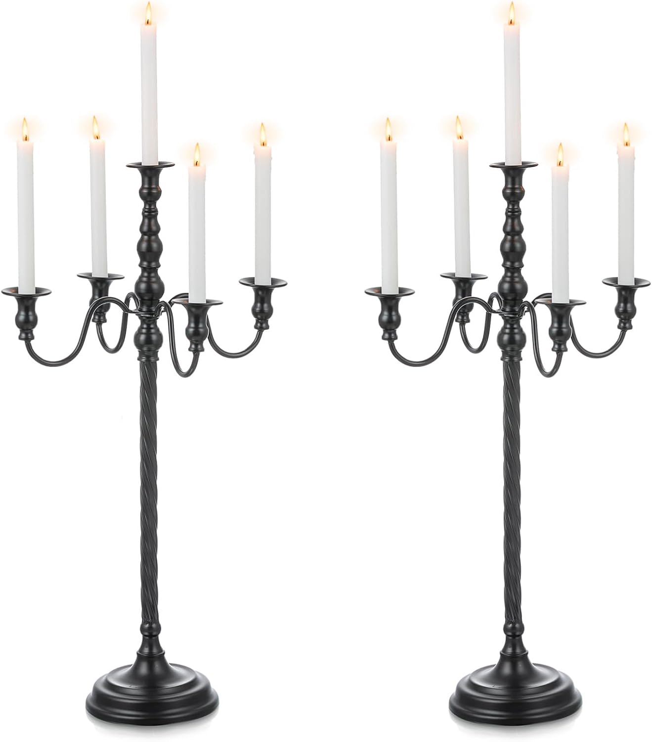 black candelabra halloween decorations: 28 inches floor gothic candle holder 5 arm metal candlestick stand for table fireplace victorian decor set of 2 28in black