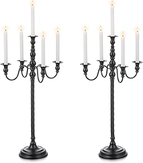 Black Candelabra Halloween Decorations: 28 Inches Floor Gothic Candle Holder 5 Arm Metal Candlestick Stand for Table Fireplace Victorian Decor Set of 2