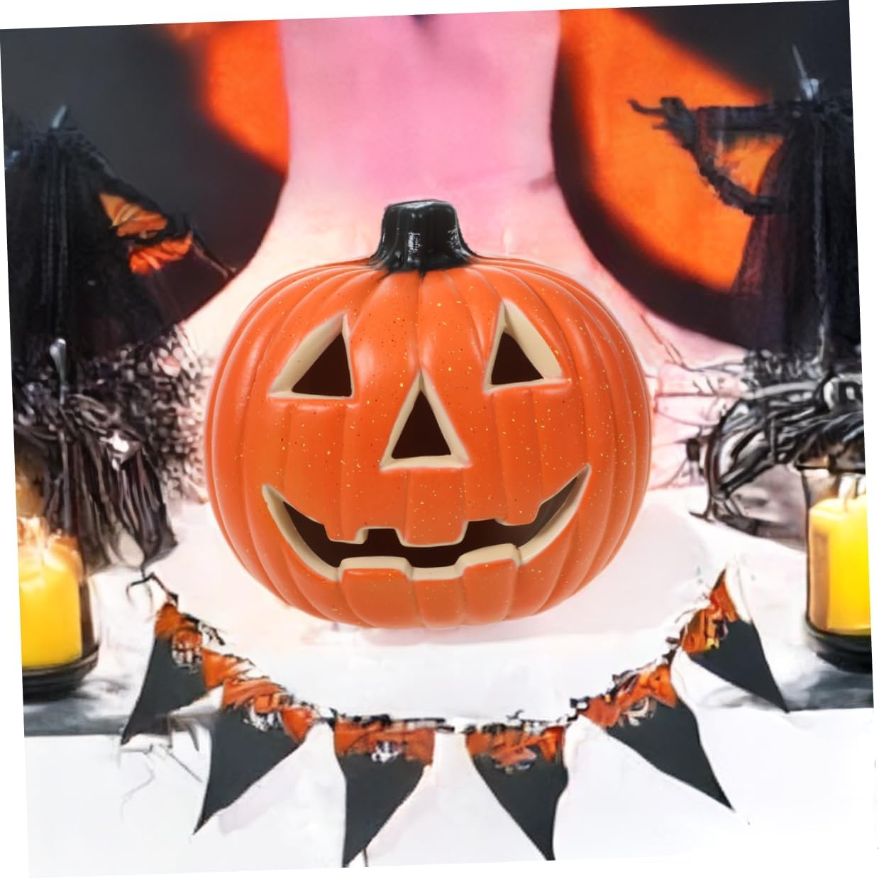 Luxshiny Halloween Pumpkin Lantern Skull Head LED Light 8-inch Small Round Pumpkin Decoration for Indoor Outdoor Party Halloween Supplies