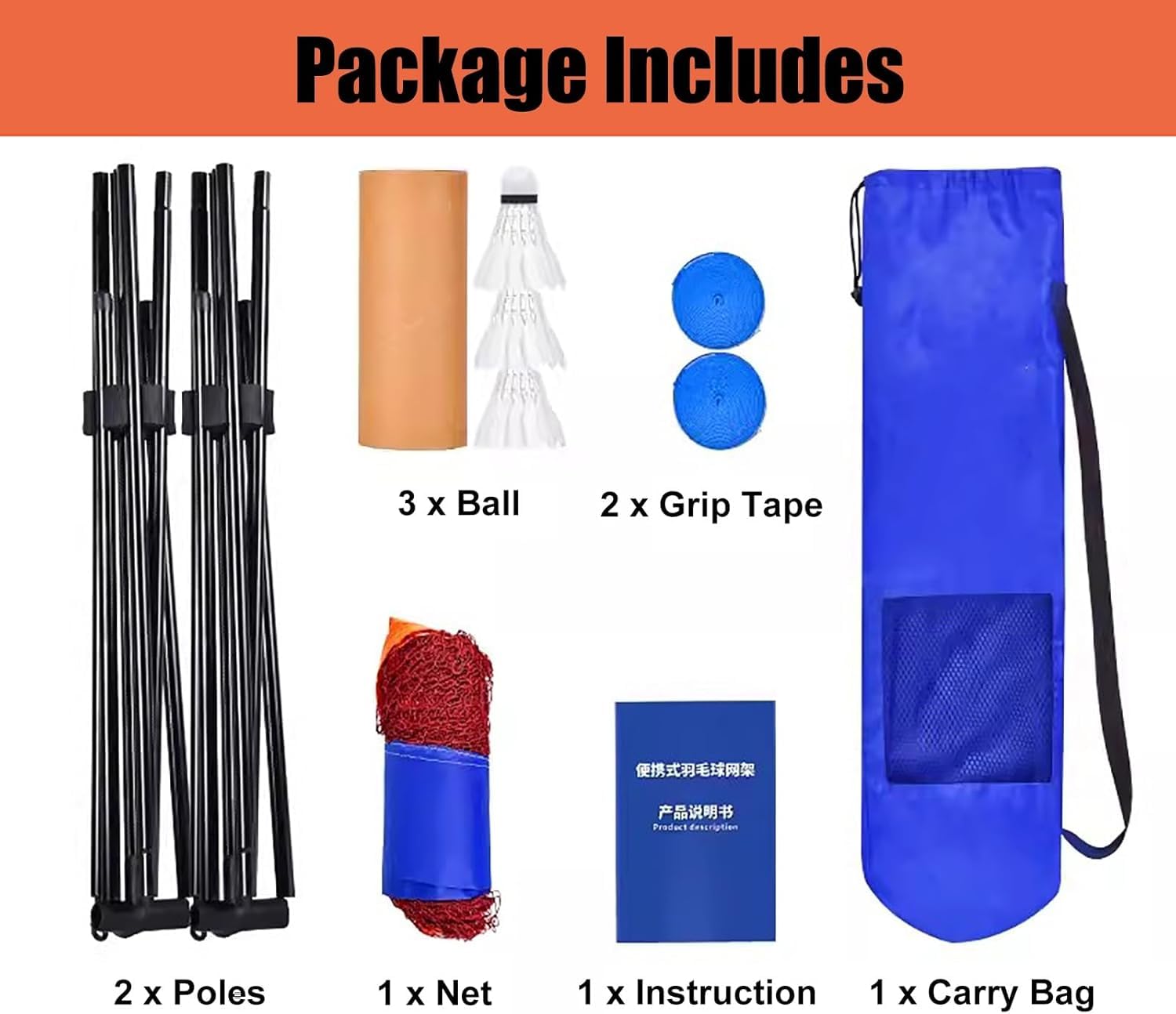 Filet de badminton portable avec support pour jardin, jardin, parc – Parfait pour le badminton, le pickleball, le volley-ball et le tennis pour tous les âges