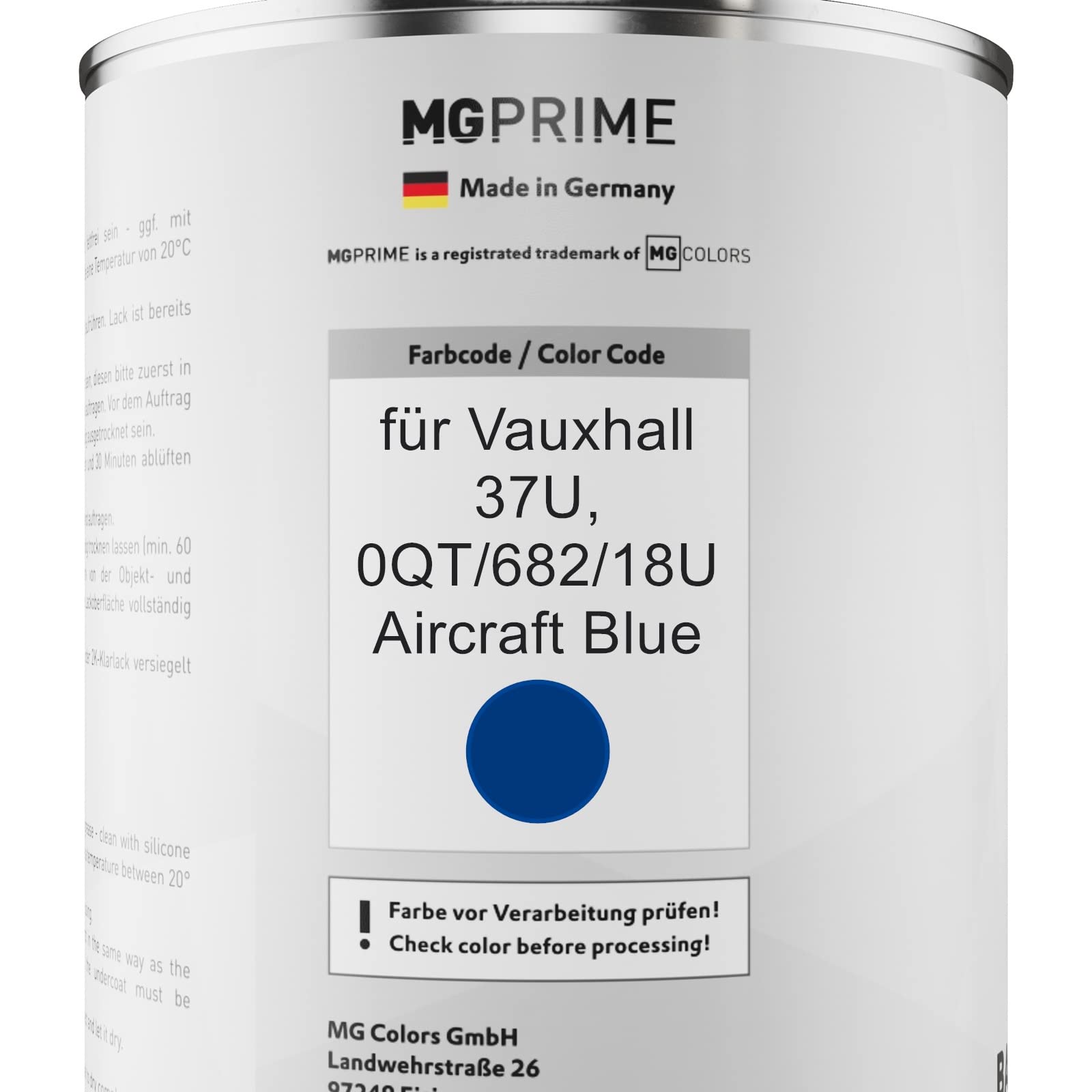 MG PRIME Lakier samochodowy Zestaw puszek dla Vauxhall 37U / 0QT/682/18U Aircraft Blue Lakier bazowy 2K Utwardzacz do lakieru bezbarwnego gotowy do natrysku 2,5L