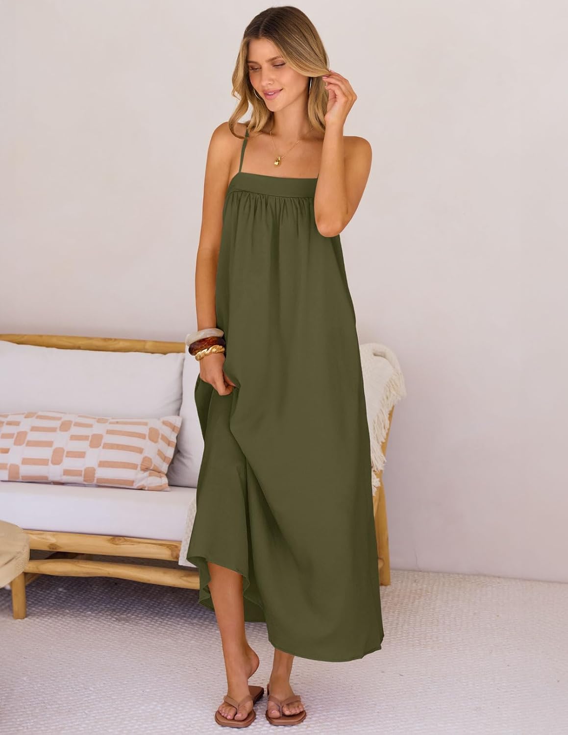 MEROKEETY Women's Boho Maxi Dresses 2026 Spaghetti Straps Spring Summer Sundress Casual Beach Vacation Long Dresses - Image 4