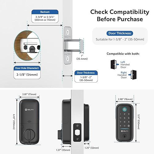 Miniatura 9 de GT5BK - Cerradura inteligente 4 en 1 sin llave con huella digital, aplicación, PIN y llave, grado ANSI 3, compatible con Alexa y SmartThings,