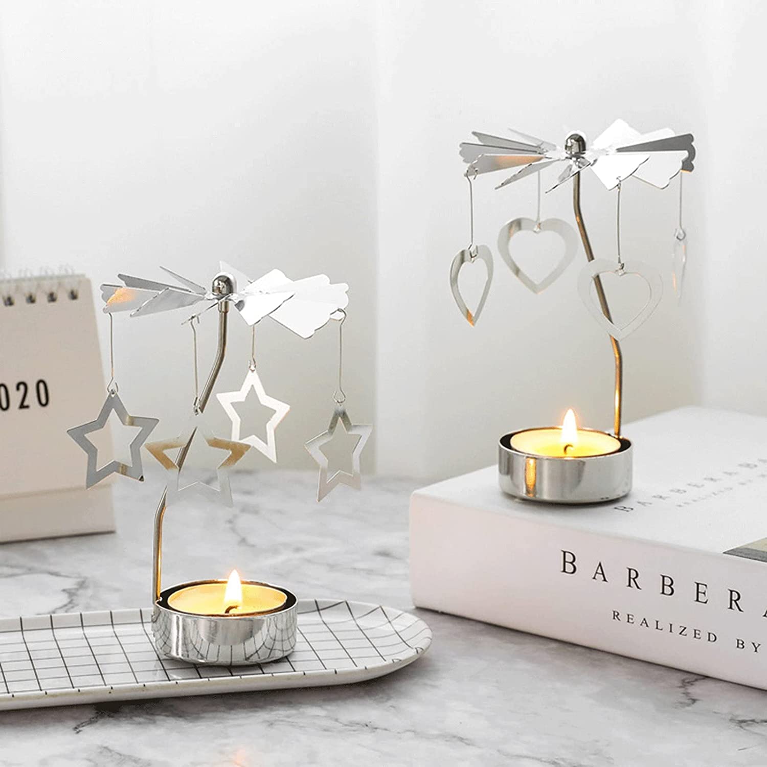 ZUMAHA Nuevo Portavelas Giratorio, exquisitas Luces de té giratorias de Metal, candelabro único, pequeño Regalo para Boda, Fiesta, Festival de Navidad Portavelas