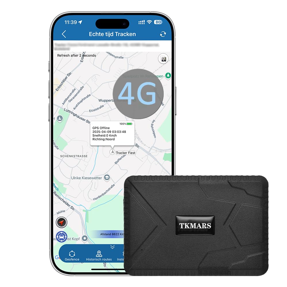 TKMARS Localizador GPS 4G, Ubicación de Seguimiento en Vivo de Localizador GPS para Coche, 7800mAH Batería 120 Días Larga Espera Rastreador Magnético Fuerte App Gratuita Red y Seguimiento de SMS