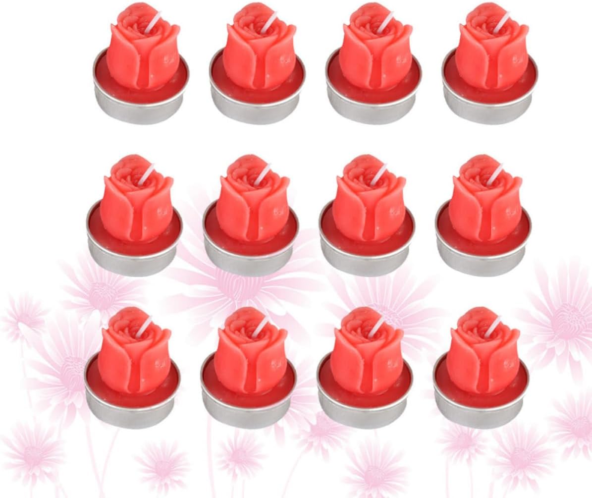 12Pcs Rose Shape Candles Paraffin Wax for Valentine's Day Decoration