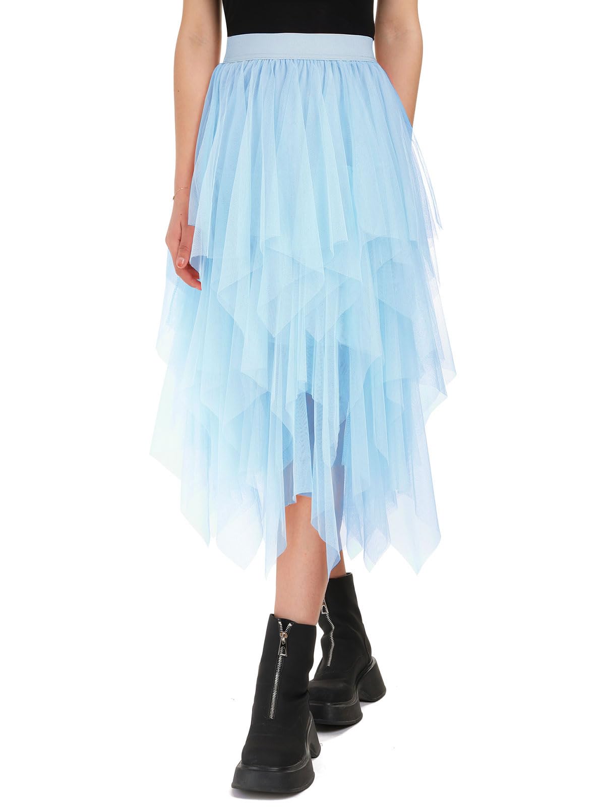 Tüllrock Damen Lang 80CM Elastische Tüll Rock Unregelmäßiges Netz Täglich, Abschlussball, Party