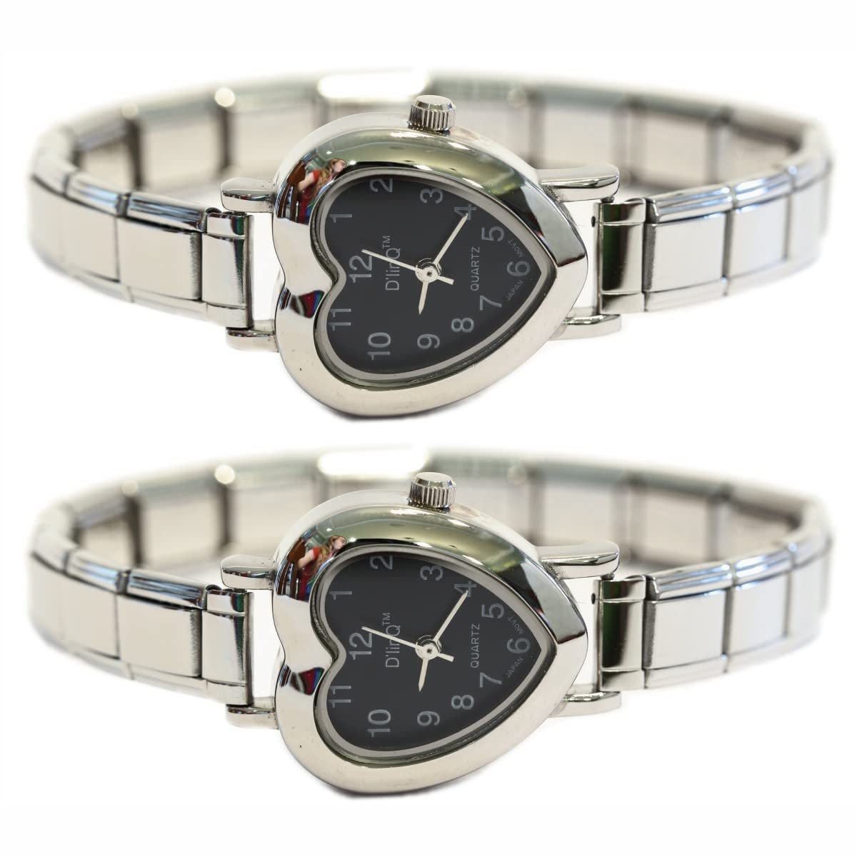 NewCharms Set of Two (2) of Black Heart Italian Charm Watch