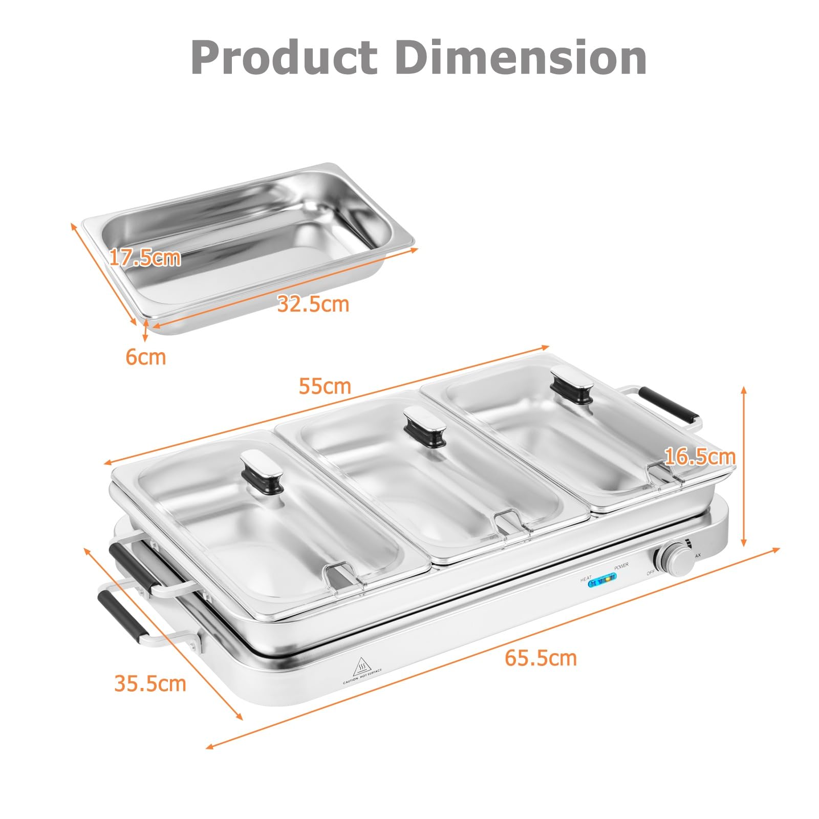 LIFEZEAL Buffetwärmer, Speisenwärmer mit 3 Speisebehälter | Chafing Dishes Speise Wärmer mit Temperaturregler von 50℃ bis 150℃, Elektrische Warmhalteplatte mit Deckel