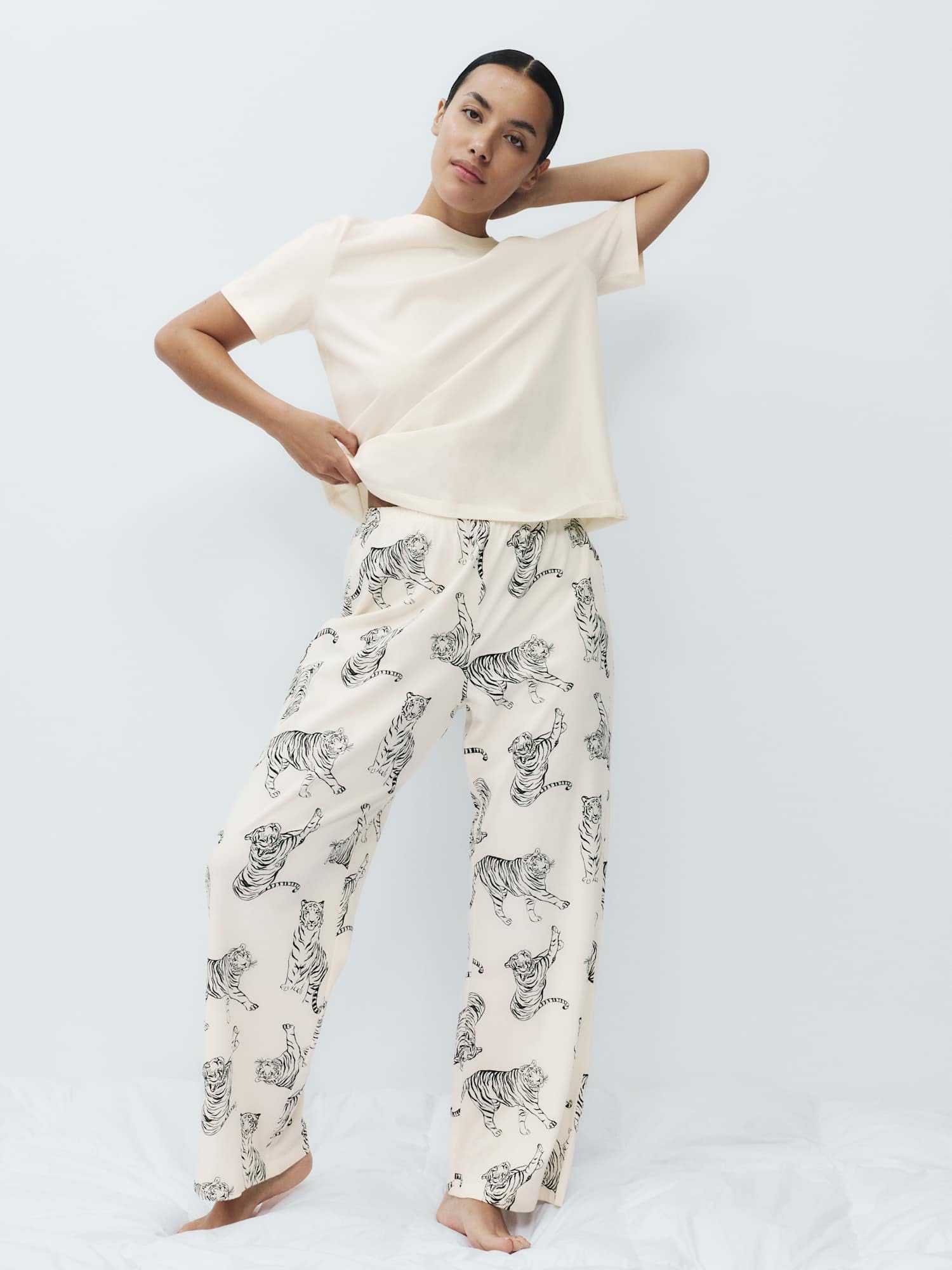 Marks & Spencer Pyjama Imprimé Femme en Pur Coton, Coupe Standard, Taille Élastiquée