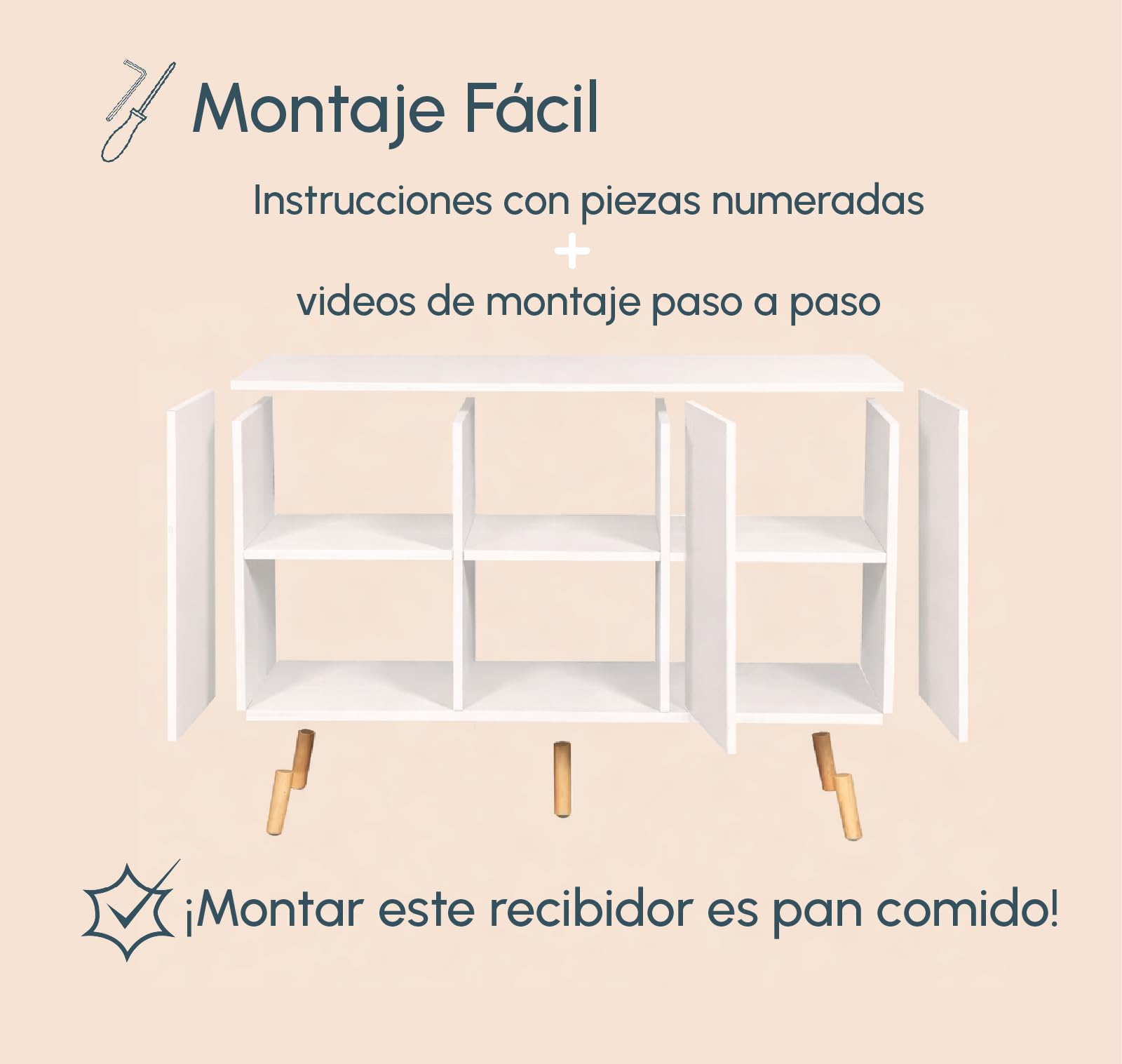 MB Muebles Bonitos | Aparador Salón Blanco 120 cm Renzo | Mueble Auxiliar Diseño Acanalado 3 Puertas con Patas de Madera | Estilo Nórdico Moderno para Comedor | 120x76x40 cm