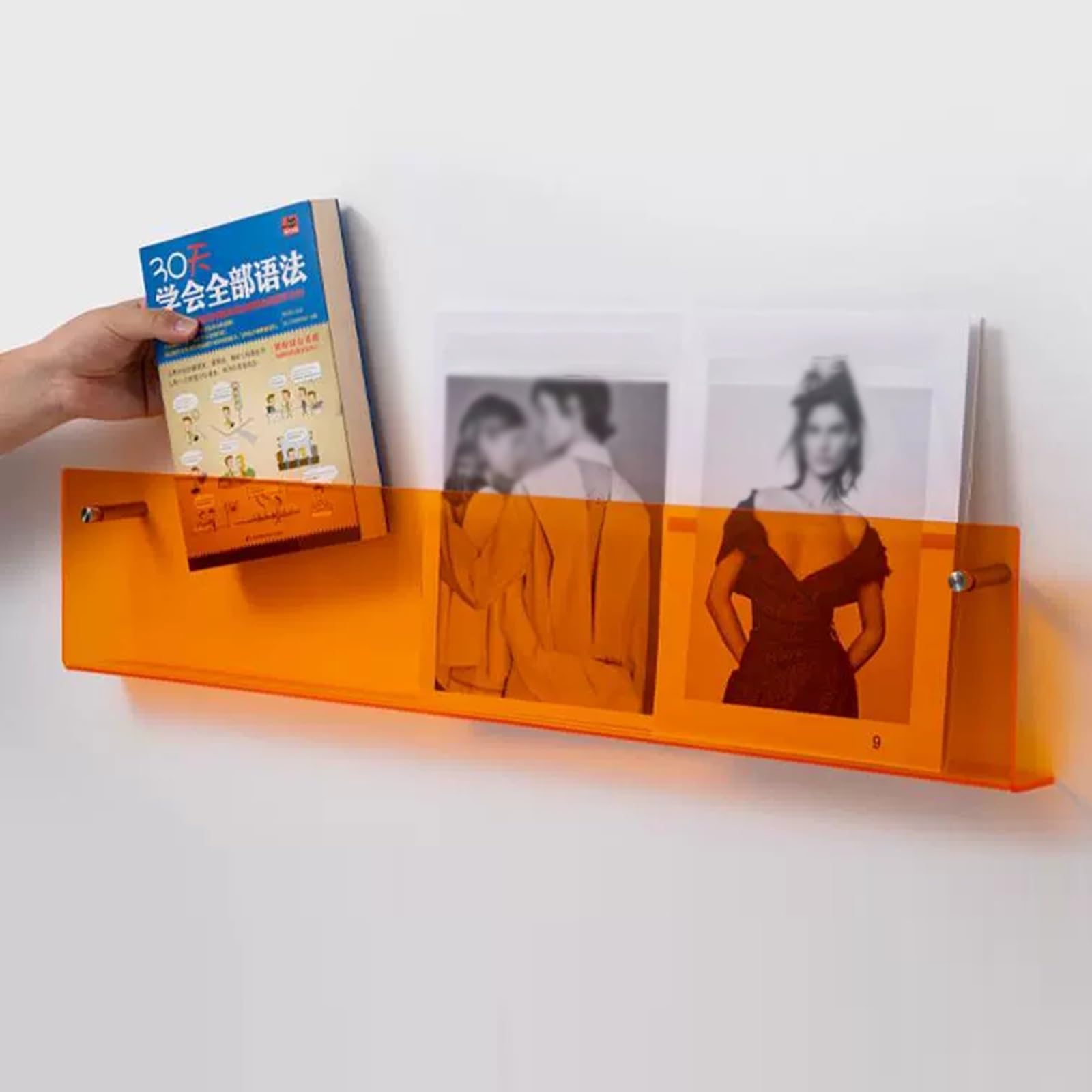 SAeWare Zeitschriftenständer zur Wandmontage, vertikal, Grau, Blau, Grün, Orange, kleines großes Acryl-Bücherregal, Wandregal für Kinder, Kinderzimmer, Klassenzimmer, Schlafzimmer, kleiner Raum