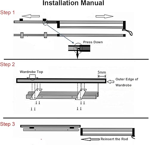 Miniatura 7 de Barra de percha extraíble para ropa, barra ajustable para armario, barra de percha para pantalones, ropa, acero inoxidable (13.661 in)