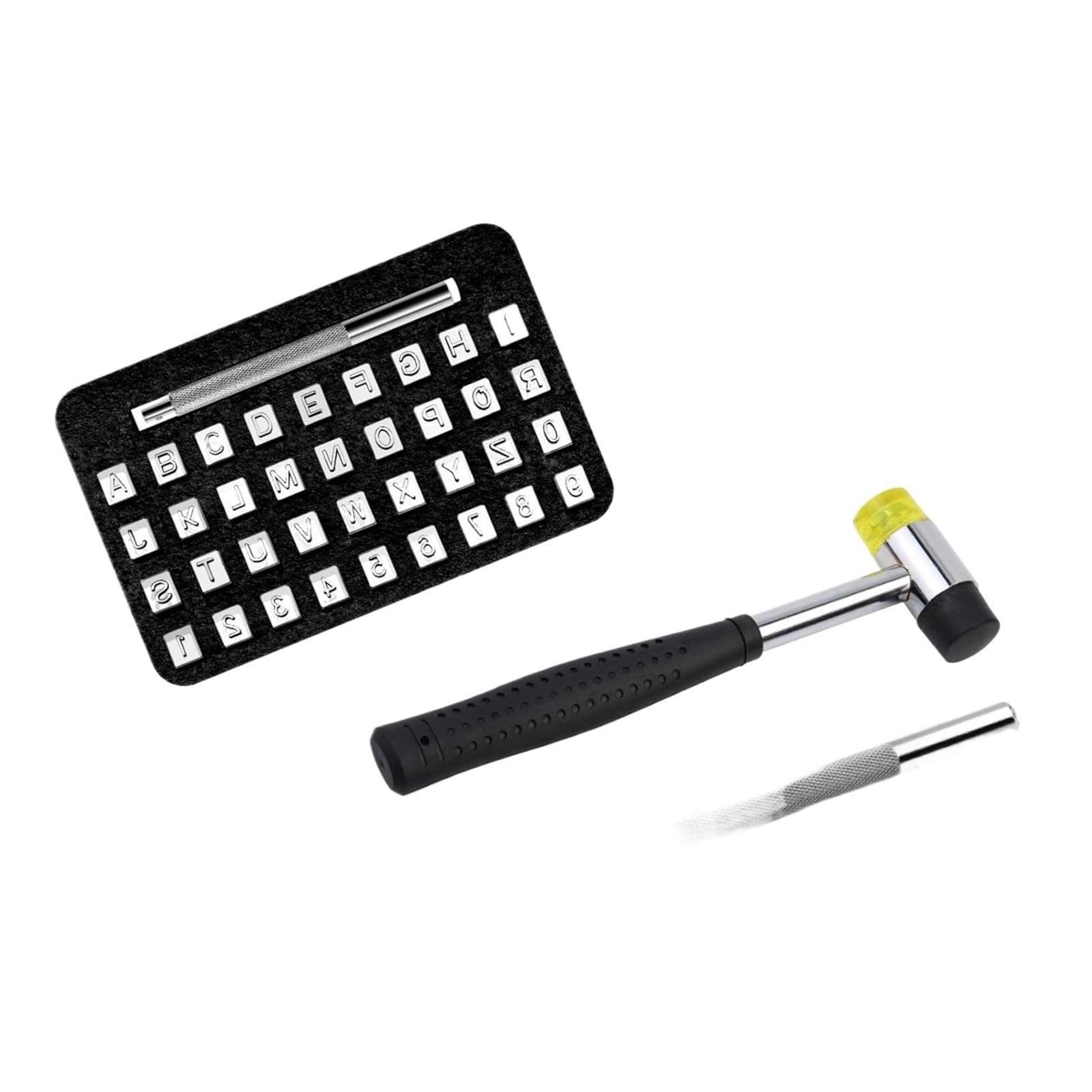 Leather Letter Stamp Set Leather Stamping Carving Tools Letters and Numbers Patterns Mallet Hammer Geometric Leathercraft Supplies(6mm 36stamps)