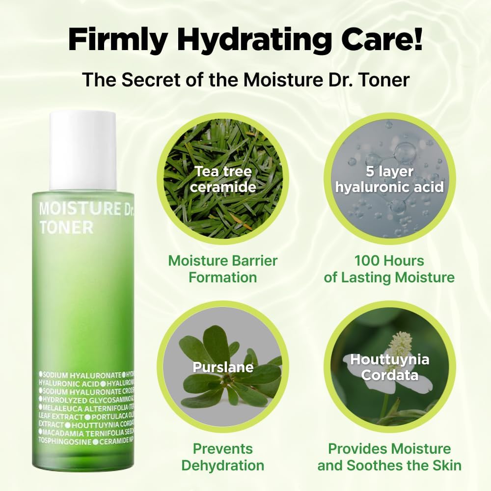 ISOI Moisture Dr. Soothing Toner, Lightweight Hydrating Toner for The Face with Tea Tree Ceramide & Hyaluronic Acid for Skin Barrier Support, Korean Skin Care (4.39 fl. oz/130ml) - Image 6