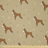 Ambesonne Boxer Dog Fabric by The Yard, Cartoon Purebred Dogs Paw Prints and Bones, Microfiber Fabric for Arts and Crafts Textiles & Decor, 1 Yard, Brown Caramel