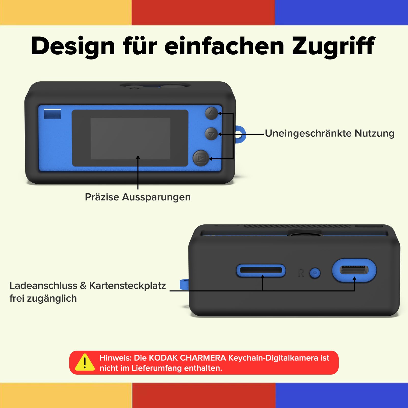 Coque de protection en silicone pour appareil photo numérique Kodak Charmera Keychain avec cordon de transport